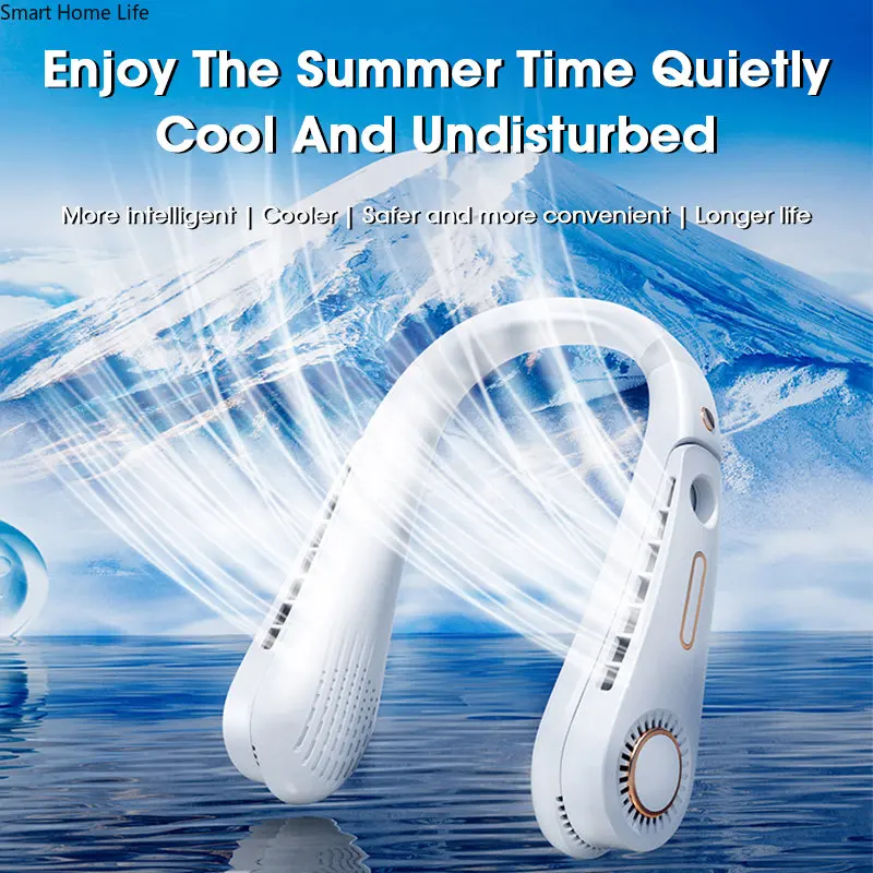 مروحة محمولة صغيرة معلقة الرقبة مروحة سرعة زاوية قابل للتعديل العرض الرقمي الصيف USB قابلة للشحن الكهربائية الخالية من الشفرة مروحة