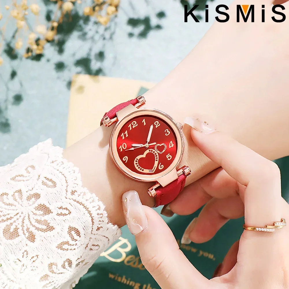 Montre à Quartz coeur de pêche pour femmes bracelet en cuir givré montre-bracelet de mode Design élégant