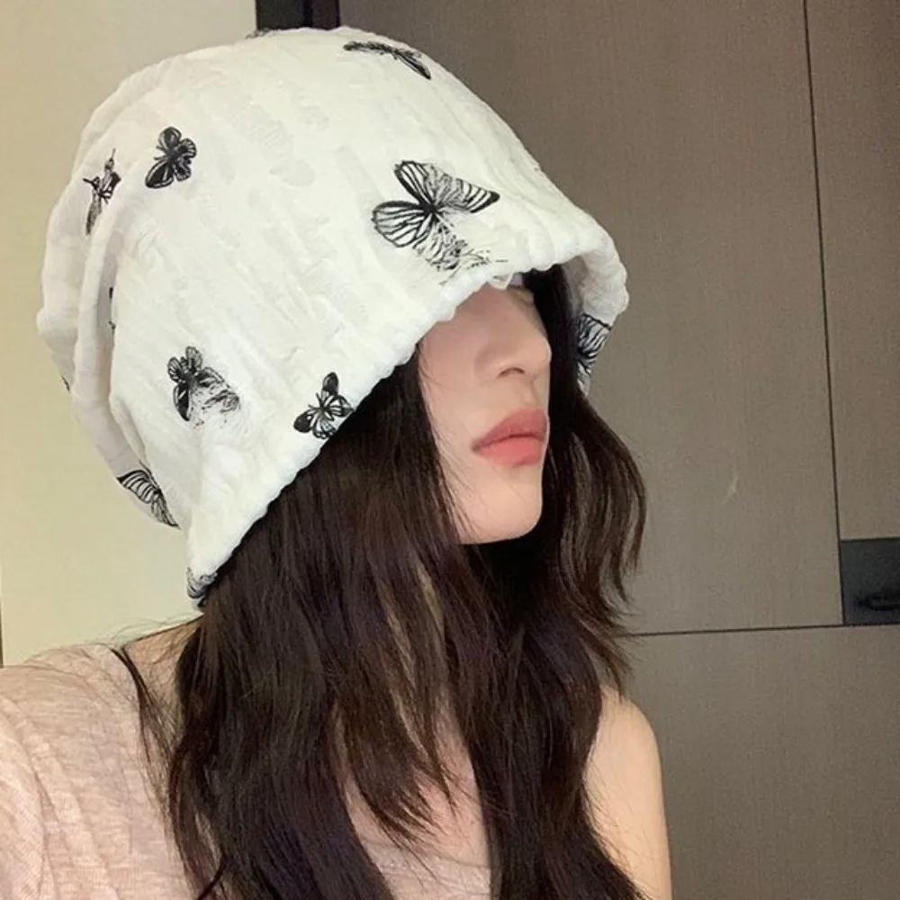 Soft Holes Butterfly Print Beanies Thickened Coldproof Fleece Beanies Warm High…