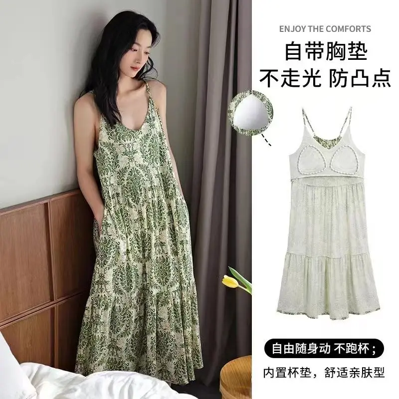 Suspender Nightgown Summer Cotton Pajamas Dress Home Clothes Sleepwear Women\'s Clothing Sleep Pajama Woman New Dresses Nightie