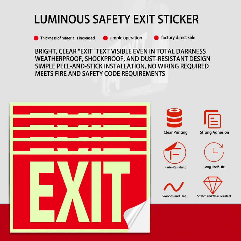 1Pcs 7*12inch Luminous Escape Sign Safety Exit Emergency Passage Sign Night Glowing Evacuation Entrance Safety Sign Emergency Situation Sign