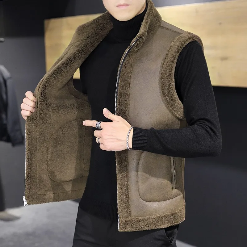 Winter New Coat Warm Vest Men Fashion Lamb Wool Casual Thicken Gilets Male Jacket Can Be Worn On Both Sides Sleeveless Waistcoat