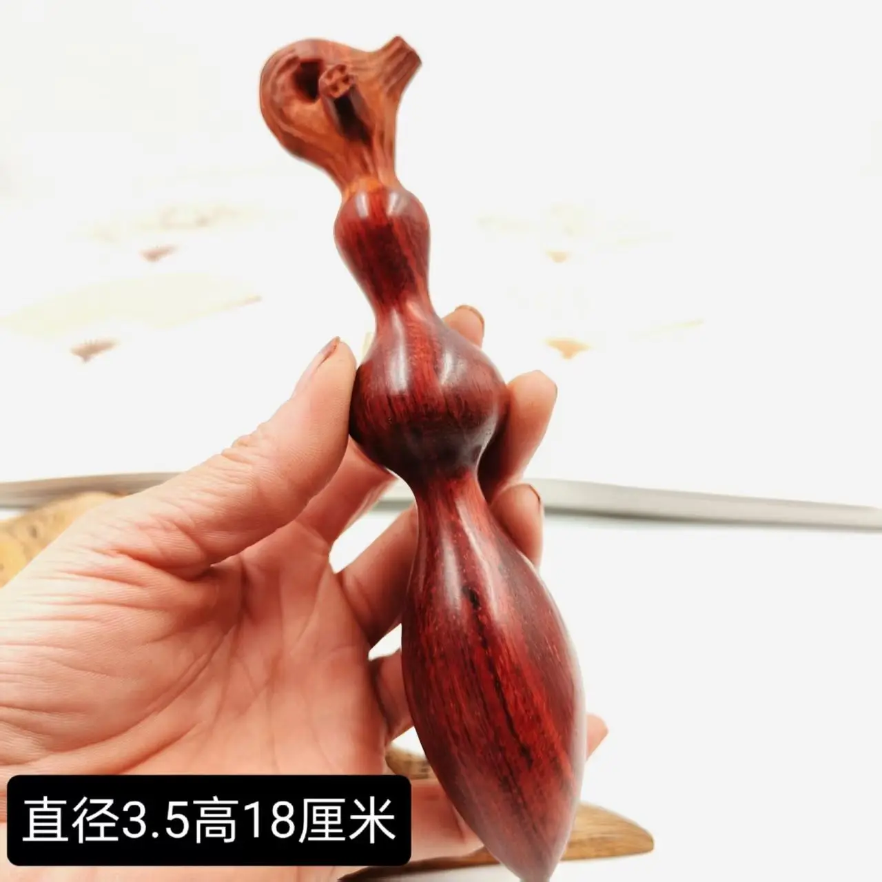 2025 New Sour Branch Wood Carving Hand Handle Ant Gourd Solid Wood Primary Color Unpainted Large Height 18 Diameter 3.5 Cm