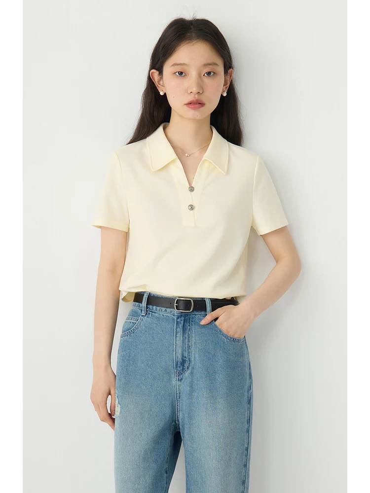 

ZIQIAO Polo Collar Short-Sleeved Versatile Casual Commuter Women T-Shirt 2024 Summer New Irregular Design Top 24ZQ92165