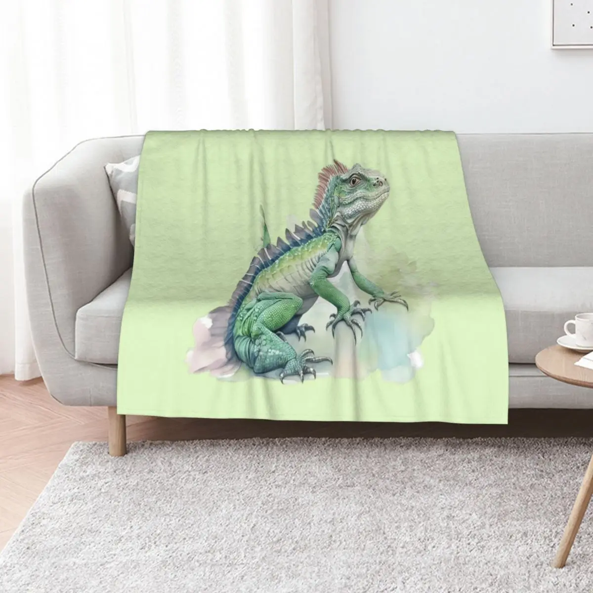watercolor style, animal sticker Animals Series - cute iguana - pleasant iguana - animal wearing clothes Throw Blanket