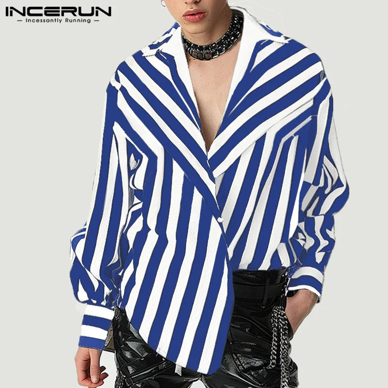 

INCERUN Men's Striped Shirt Lapel Long Sleeve Streetwear 2024 Loose Button Casual Male Shirts Korean Fashion Men Clothing S-5XL