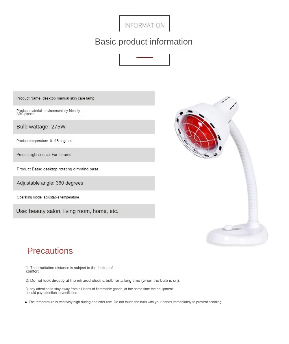 Desktop Infrared Light Baking Lamp,275W Near Red Infrared Heat Lamp With Timer for Body Relieve Joint Pain and Muscle Aches