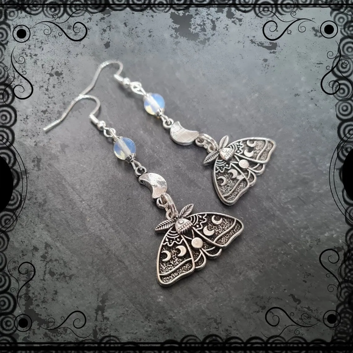 Gothic moon moth earrings,Vintage jewelry,mystery,moon phase moth,witchcraft accessories,protein beads,magic,ear hooks For Women