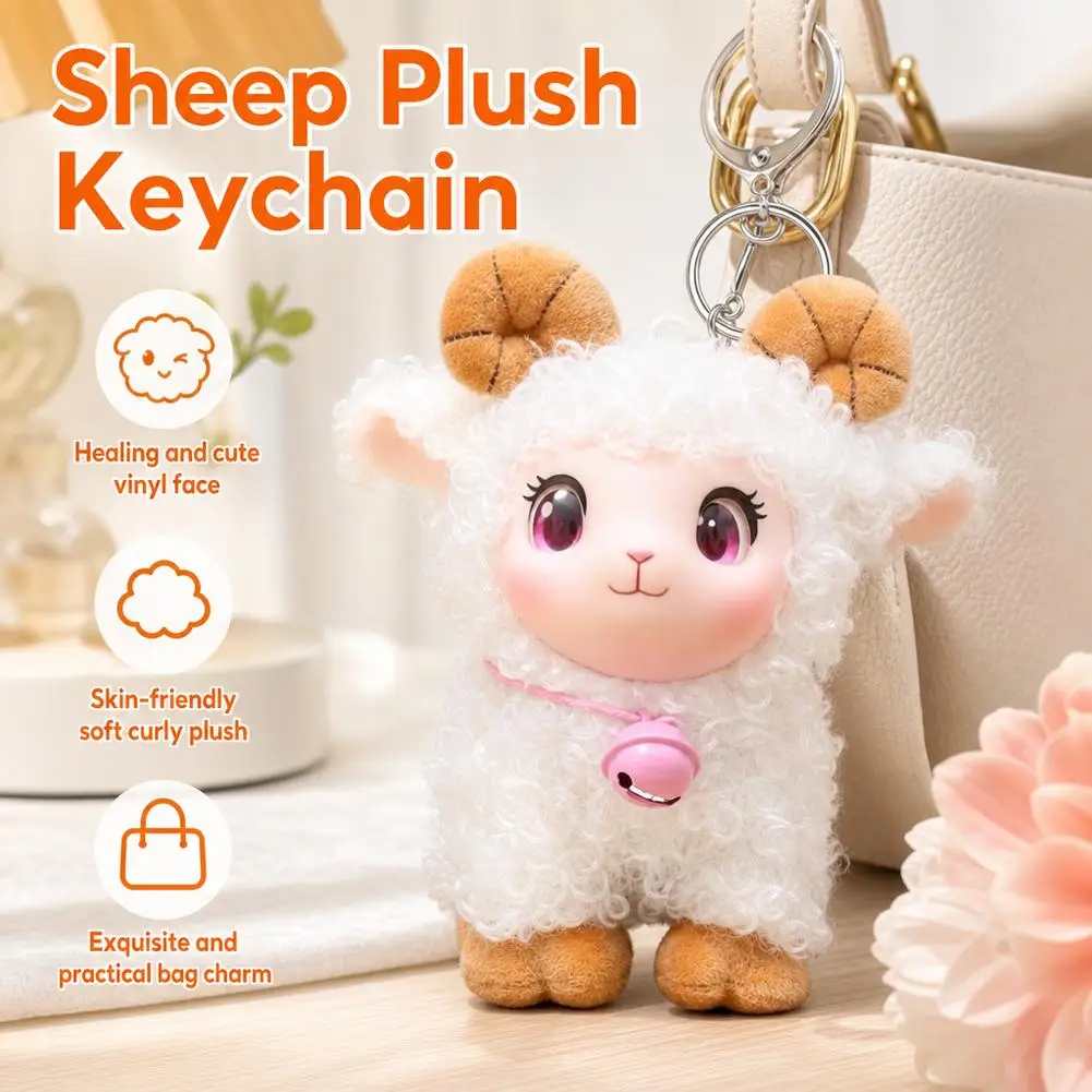 Adorable Lamb Plush Toy With Bell Soft Vinyl Plush Stuffed Animal Cuddly Sheep  Practical Bag Charm Room Accent Birthday Gift