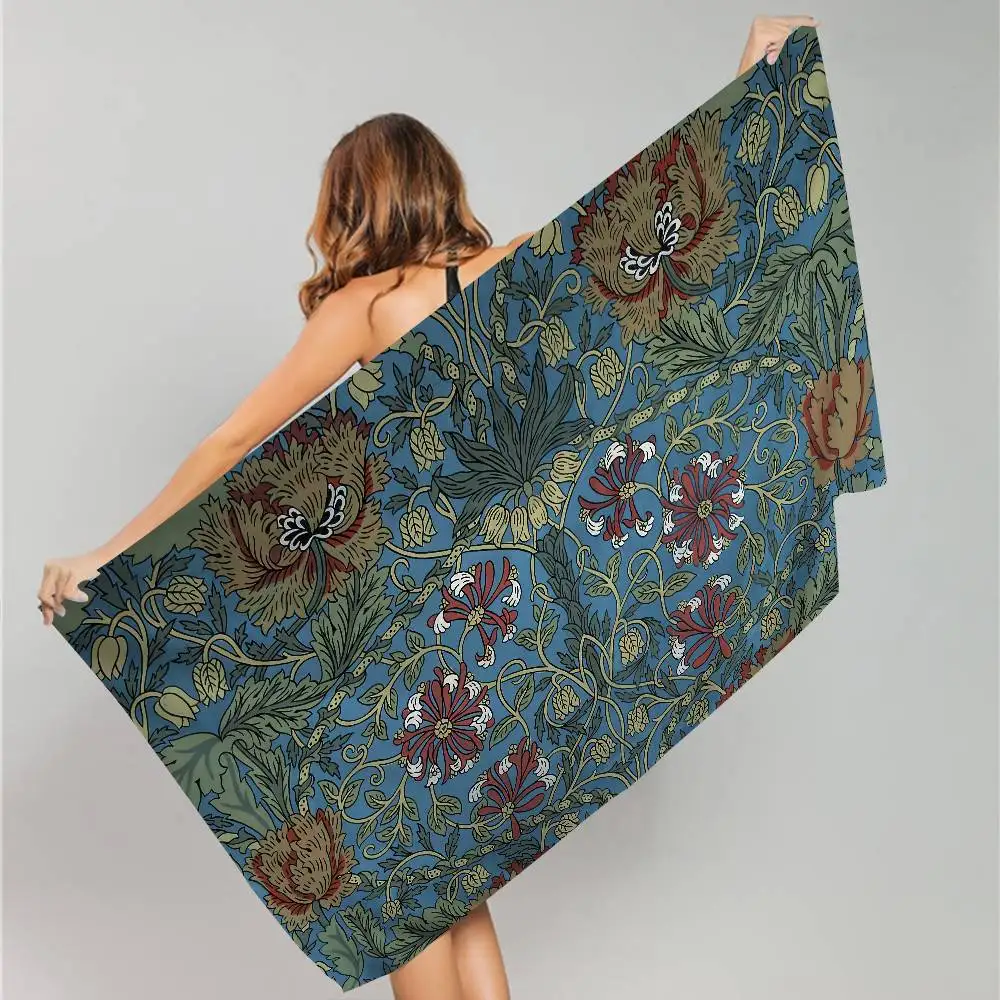 William Morris Microfiber Printed Beach Towel Mountain Climbing Yoga Beach Swimming Running Absorbent Soft Towel