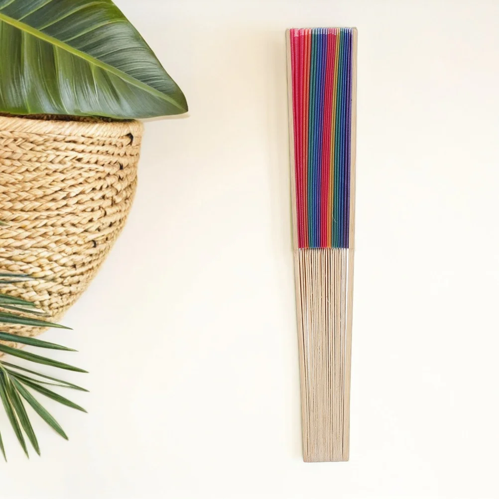 

5pcs Folding Hand Fan Rainbow Pattern Portable For Women Festival Wedding Dance Performance Decorative Summer Fan Lightweight