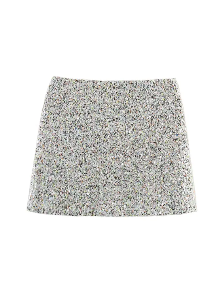 NLZGMSJ Funkelnde Pailletten Frauen Sets 2023 Herbst Oansatz Langarm T-shirts Crop Top Mini Rock Anzüge 2 stück Set Y2K