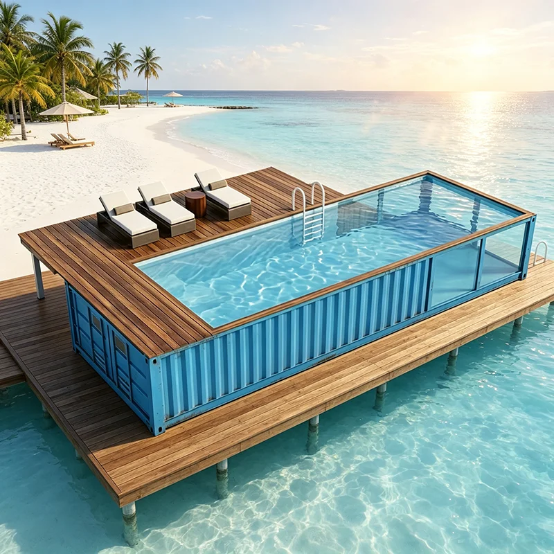 20 Feet Prefab Shipping Container Swimming Pool Heavy‑Duty Galvanized Container Plunge Pool for Backyard Patio