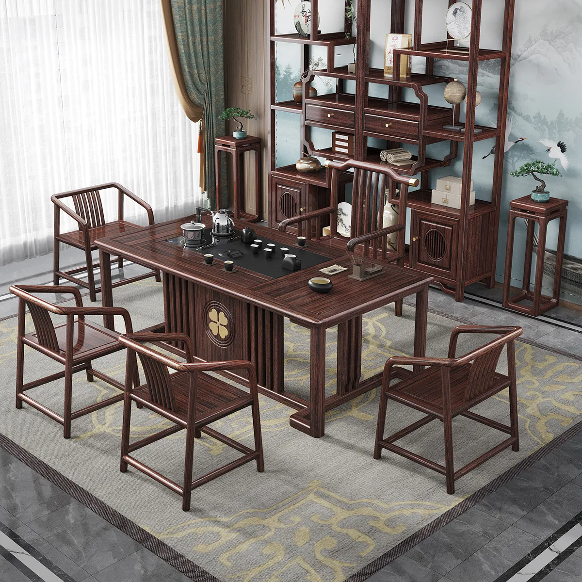 Tea table and chair combination purple gold sandalwood size apartment tea set integrated tea table