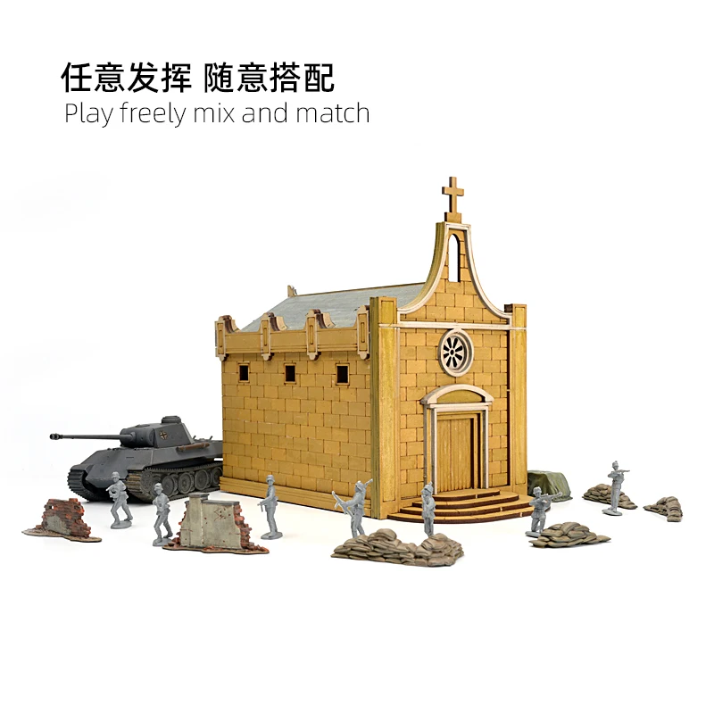 1/72 مشهد بناء منزل الكنيسة الأوروبية والأمريكية نموذج تجميع خشبي هدية مصنوعة يدويًا #3