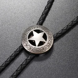 New Arrial Western Southwest Men Texas Ranger Star Leather Rodeo Bolo Bola Tie Necktie Top Fashion 2 Colors
