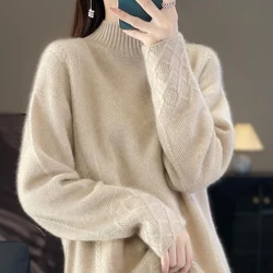 Cashmere Women's 100 Pure Cashmere Autumn and Winter New high-Grade Twist Knit Sweater Half Turtleneck Loose Thick Sweater