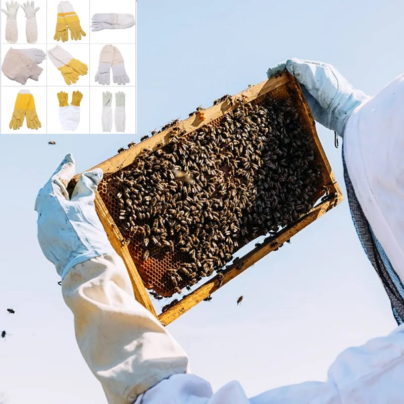قفازات تربية النحل بأكمام طويلة، قفازات تربية النحل من جلد الغنم، قفازات نحل قابلة للتنفس لتربية النحل، أدوات تربية النحل