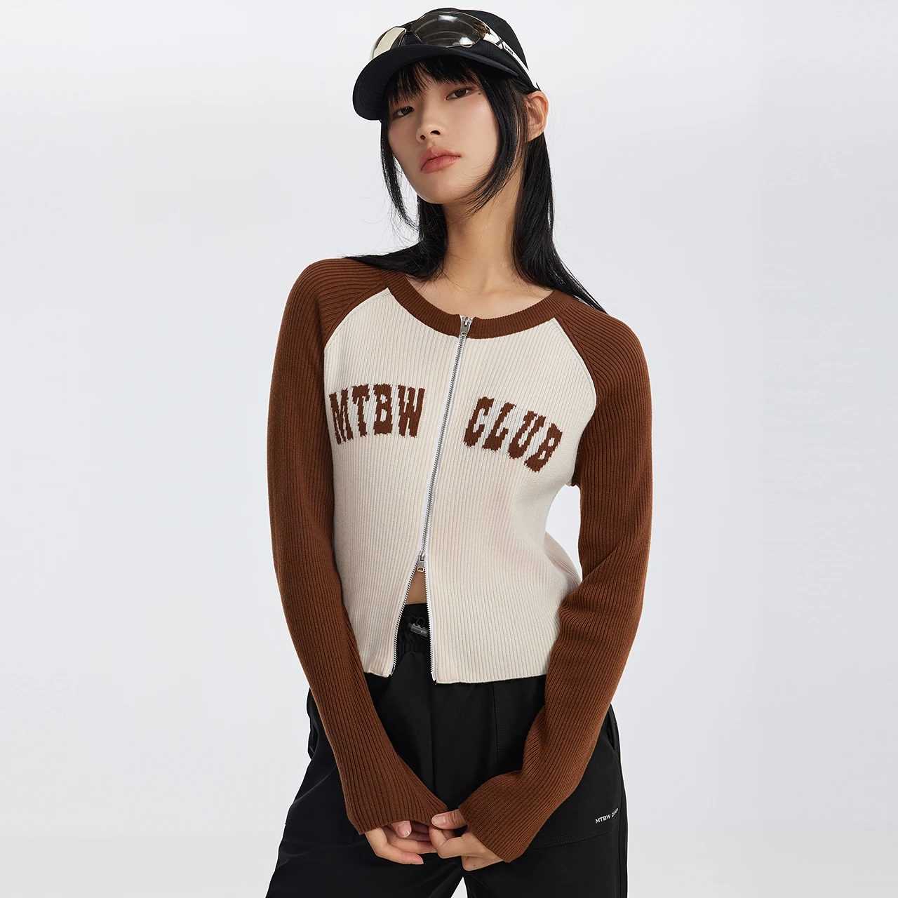 Metersbonwe Women's Color-Block Cardigan Winter Cropped Sweater