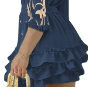 Women's Summer  V-Neck Floral Print Mini Dress Ruffled Tiered Hem and Tie Waist Dress