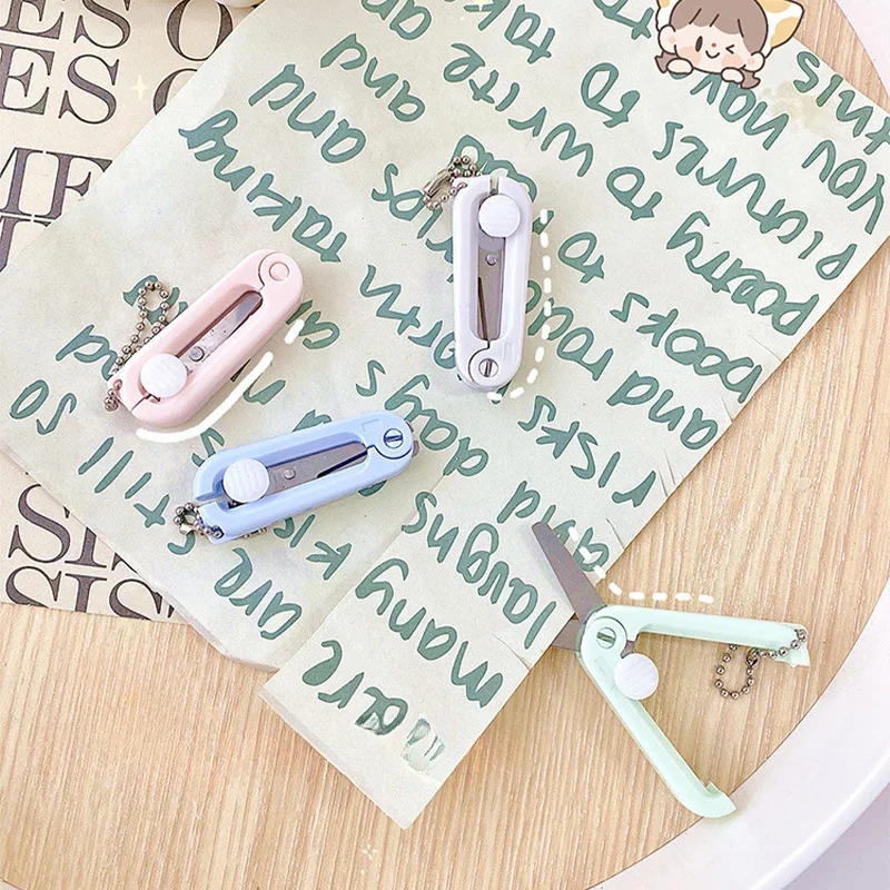 1 Pcs Portable Folding Mini Scissors with Multi-function for Kids Handicrafts Round Tips School Supplies Cute Scissors