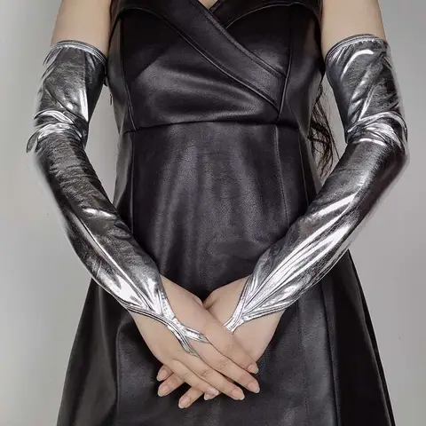 Fashion Women Long Bright Patent Leather Coated Dance Half Finger Hook Fingers Glove Sexy Halloween Punk Fingerless Mitten ZJ