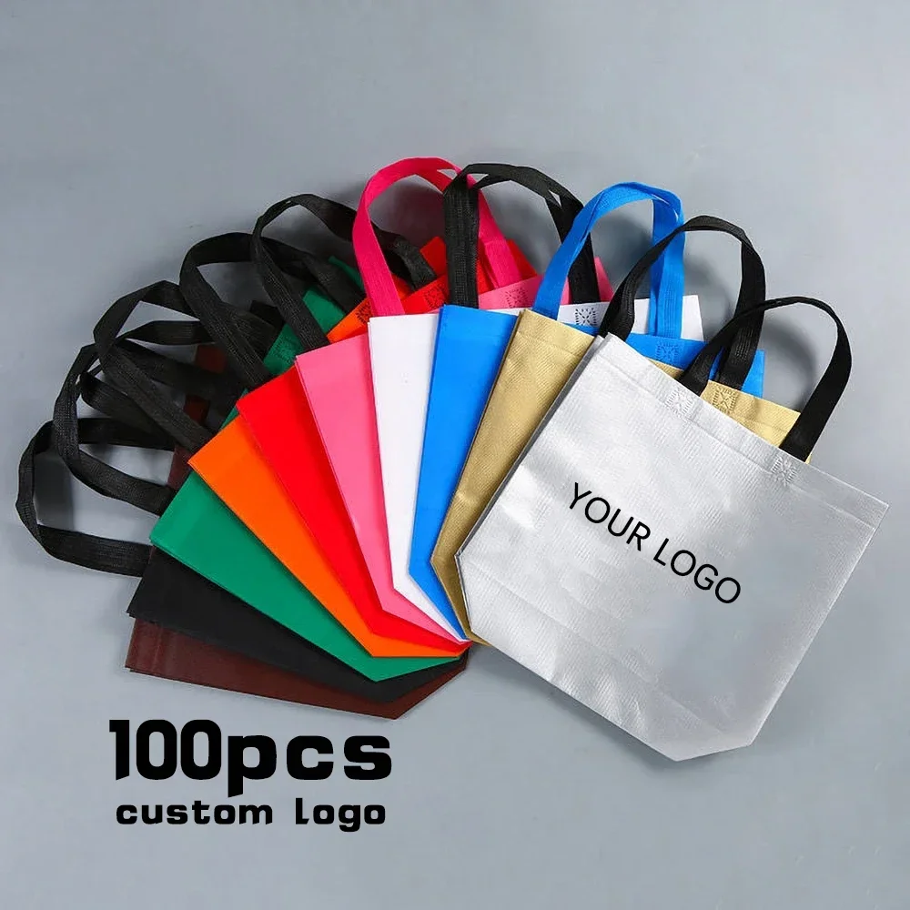 100pcs Double sided Print Logo Waterproof film non-woven fabric Gift Bag Phnom Penh Advertising Shopping Eco Bag Customized Logo