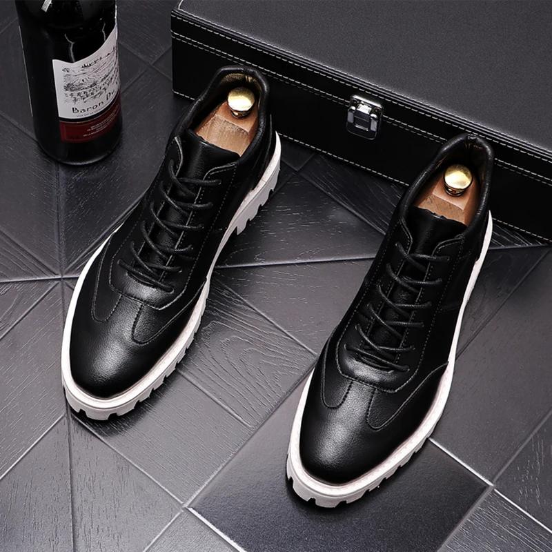 

men's casual genuine leather boots handsome white shoes lace-up platform boot young teenage ankle botas hombre chaussure homme