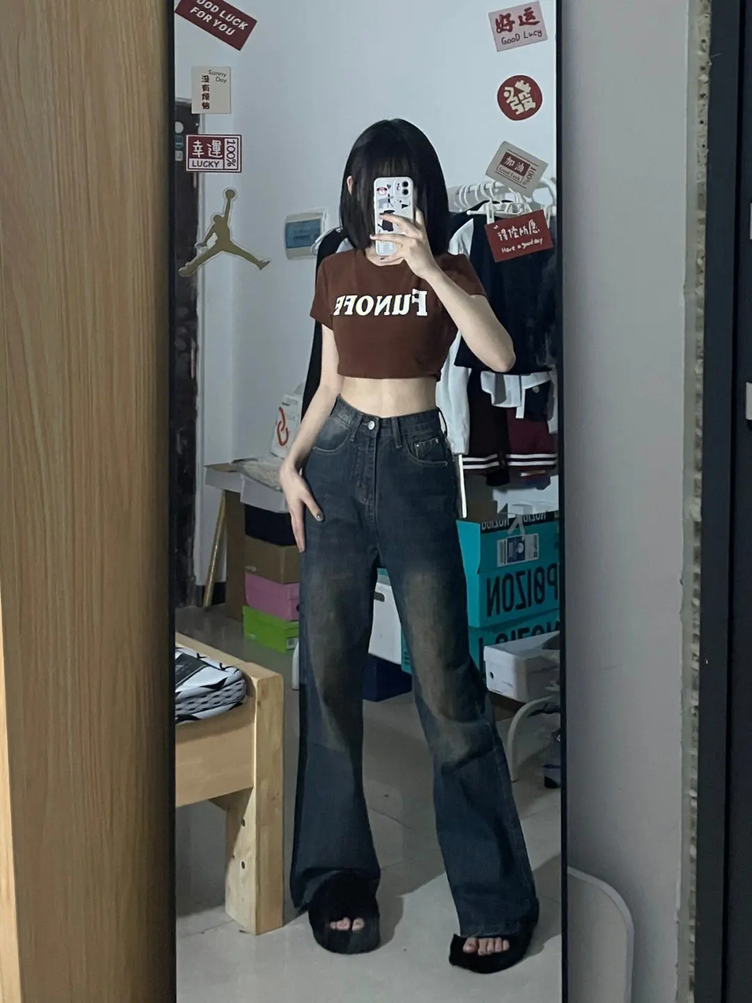 Autumn Women'S Clothing Wide Jeans Woman Stacked Ruffle Pleated Draped Split Slit Asymmetric Detail Side Female Denim Fashion