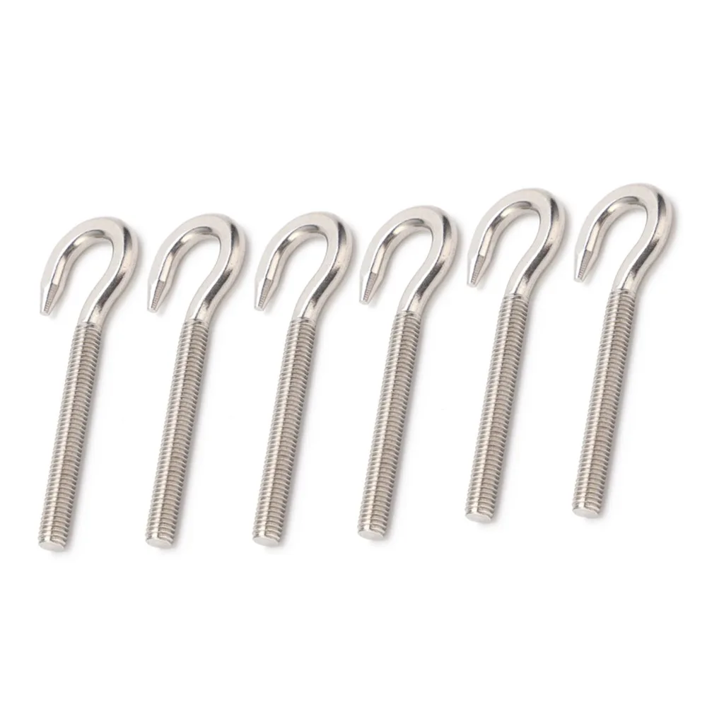 10pcs Practical High Hardness Eye Bolt Screw Long Shank Design Threaded Rod Threaded Hook Bolt Open Hook Bolt Home Improvement