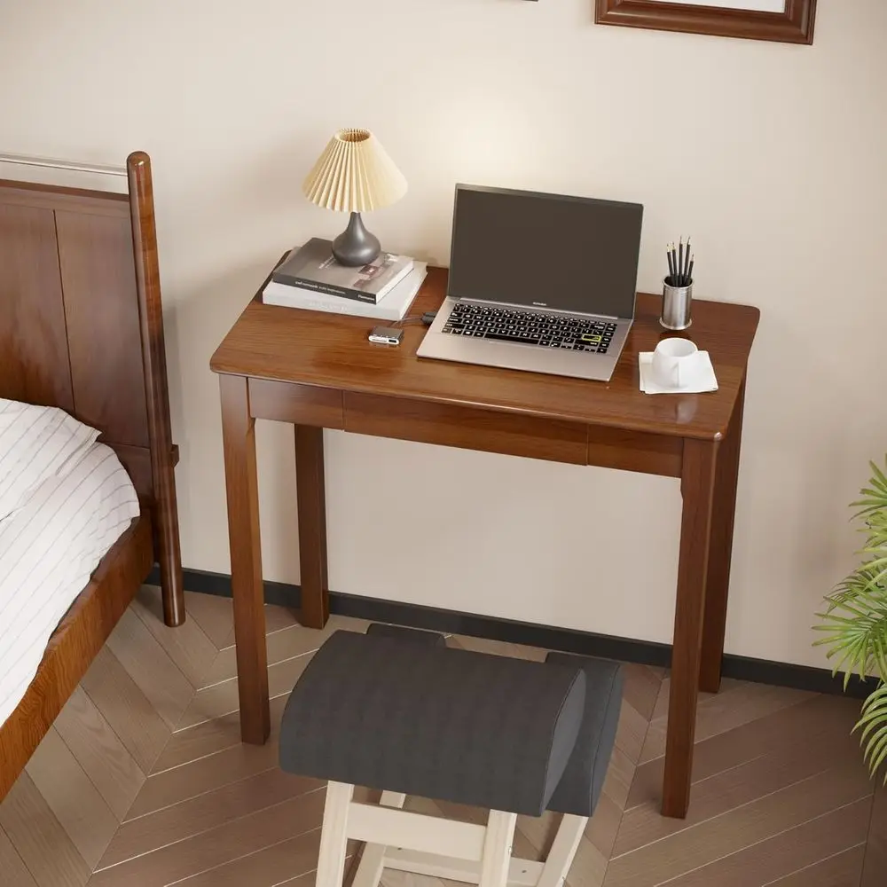 مكتب خشب مطاطي حديث من خشب الجوز مقاس 32 × 16 في منتصف القرن مع أدراج للمساحات الصغيرة #6