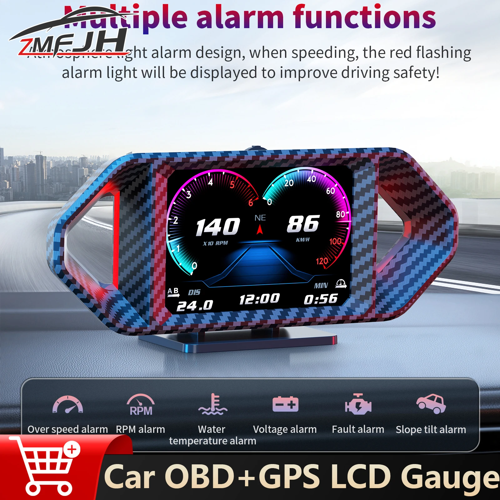 

P26 OBD + GPS Car HUD Slope Meter Speedometer Head Up Display Water Temp RPM Fault Alarm Fuel Consumption On-Board Computer