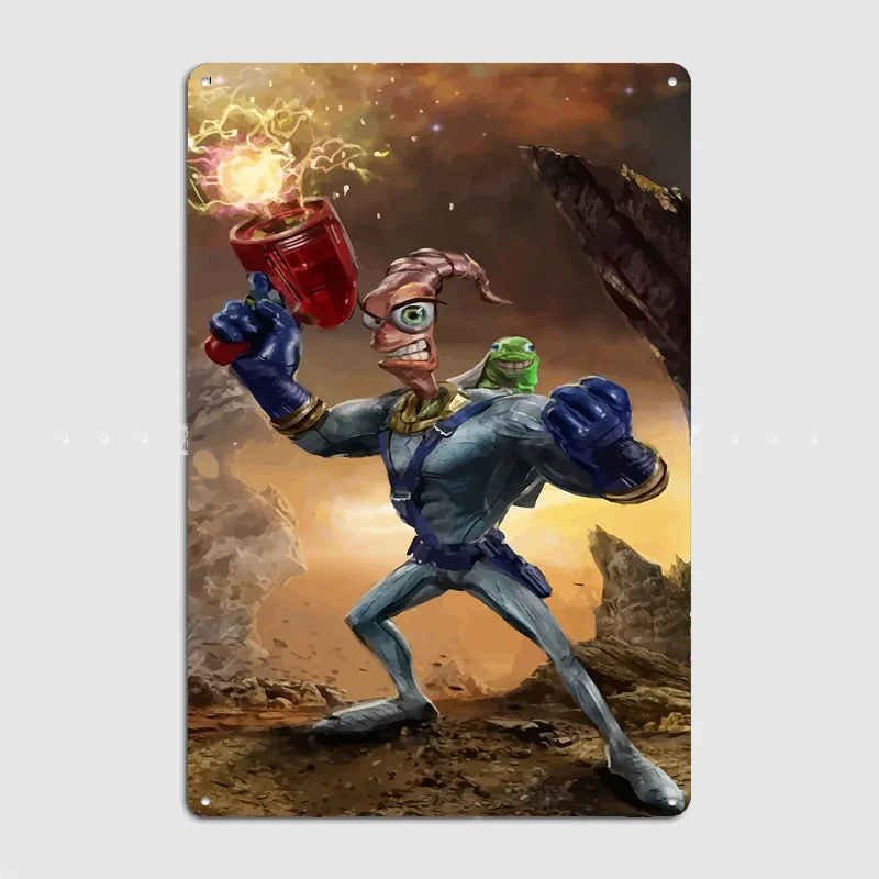 Earthworm Jim with Blaster Poster Metal Sign Club Custom Bar Room Decoration Bedroom Indoor Decor Home Wall Decor Posters