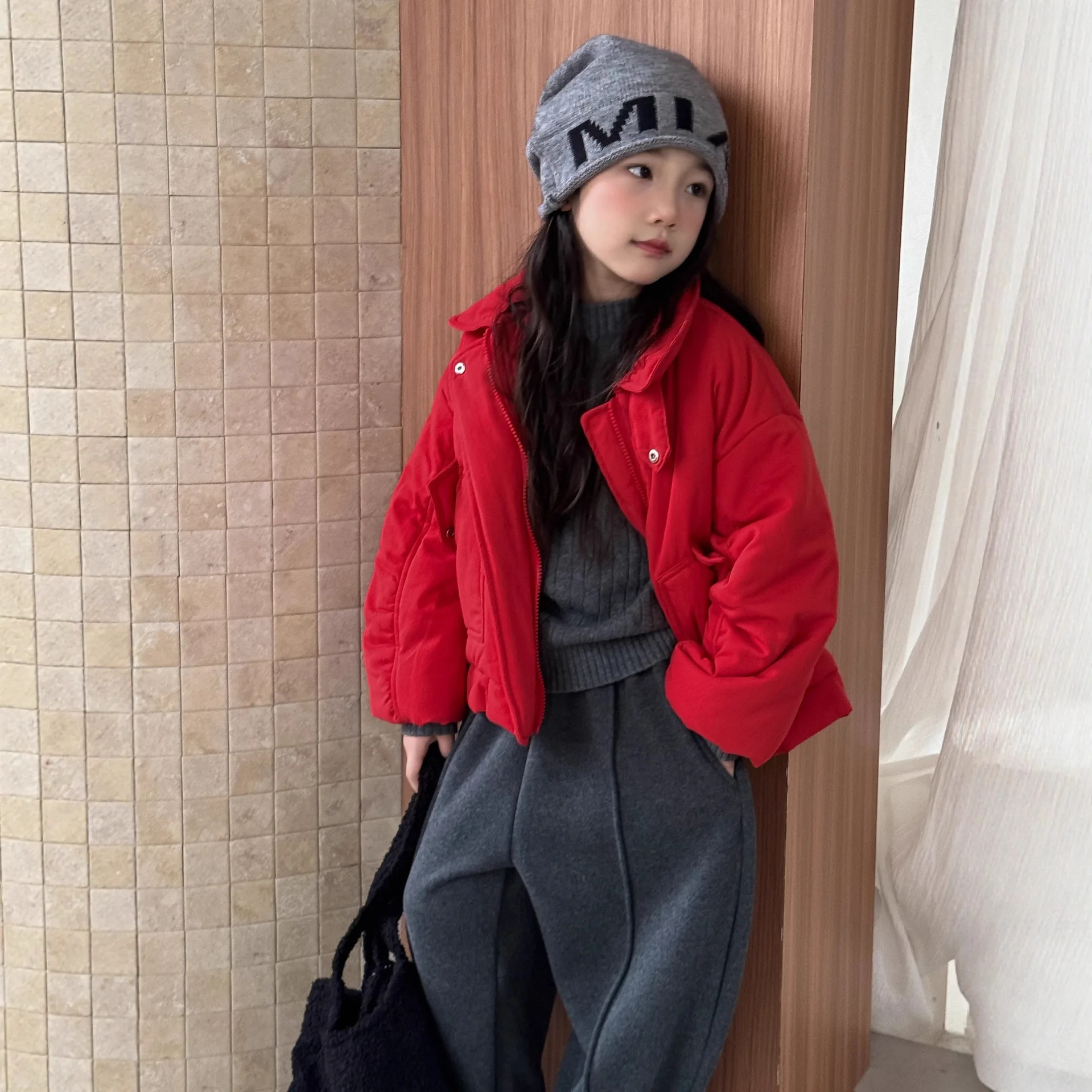 

Girls Jacket 2025 Winter Cotton Jacket Short Korean Version Down Red Jacket Fashion Stylish Lively Cute Casual Versatile Warm