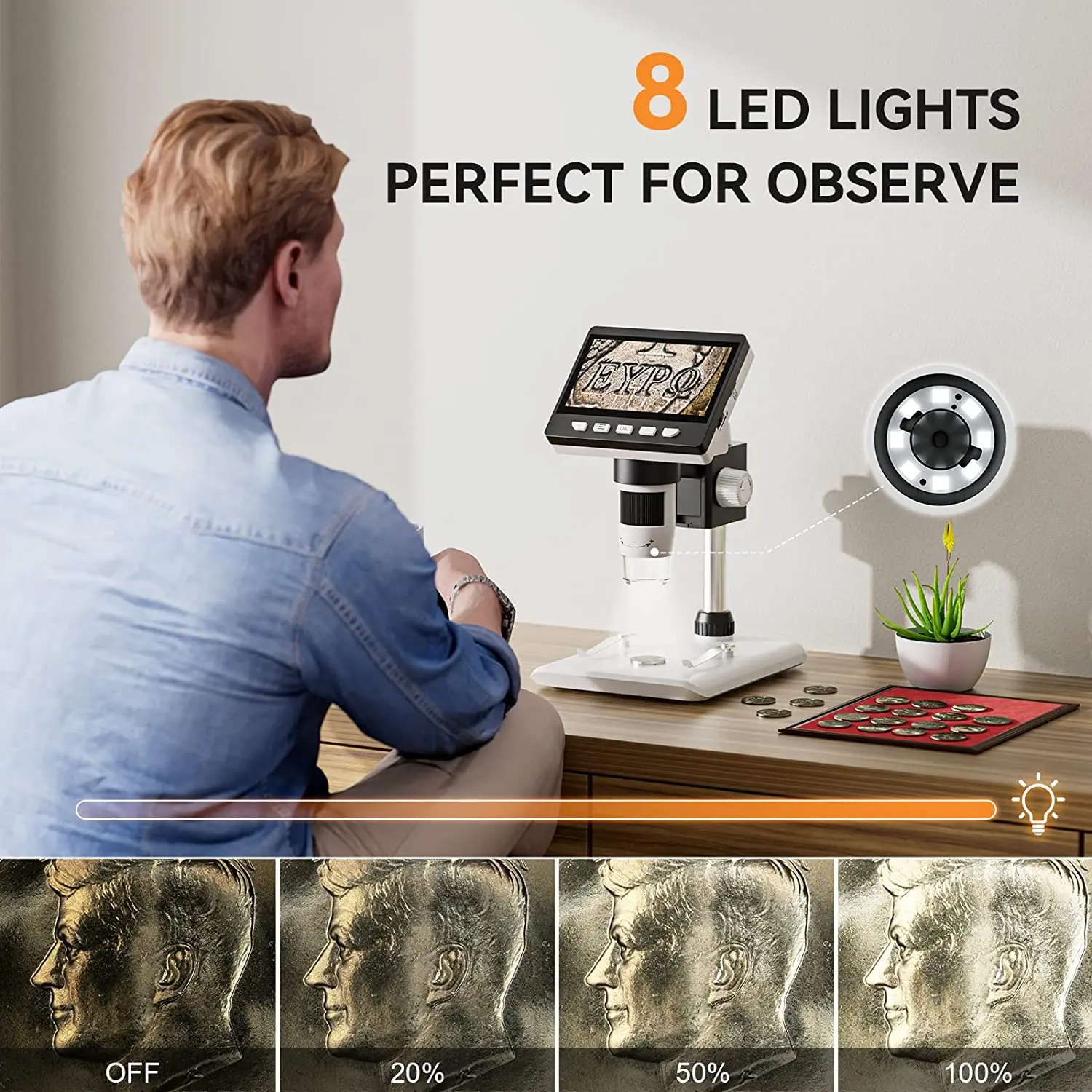 4.3 Inch Digital Microscope 50-1000x 1080P Coin Microscopio 2000mAh Soldering Microscope for Electronics Repair PCB PC Laptop