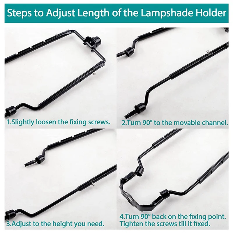 ABUP-2Pcs 7Inch Lamp Shade Harp Holder Adjustable Lamp Harp Kit E14,E26,E27 Light Base Adapter Black Horn Lampshade Bracket