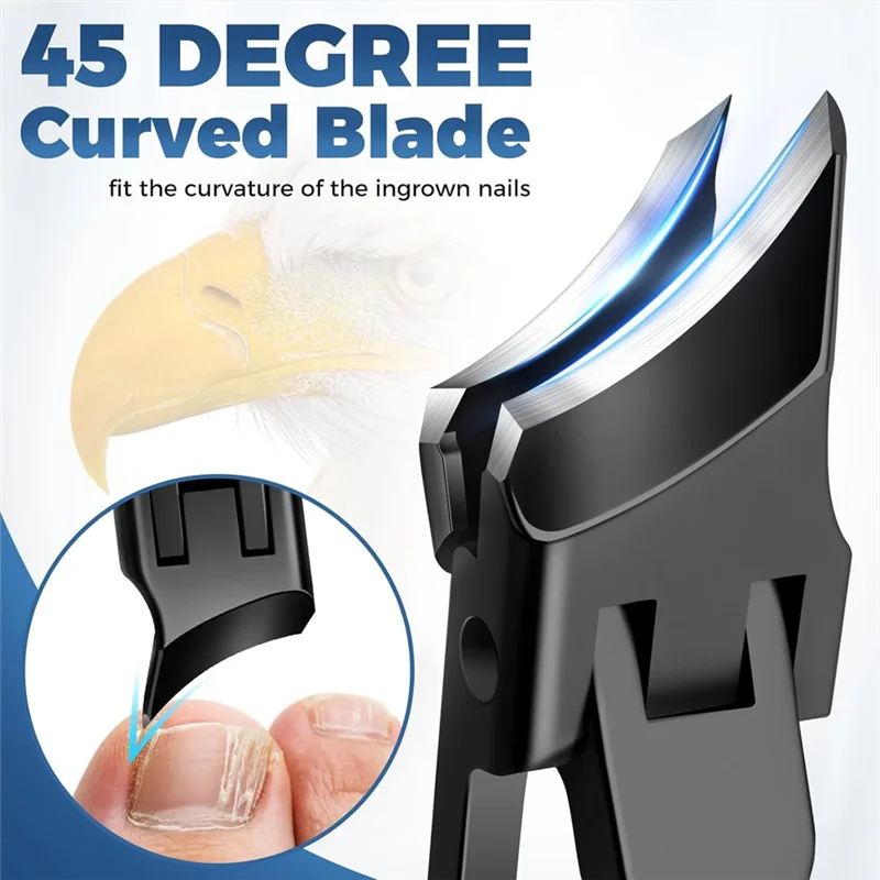 

AB42-Eagle Beak Beveled Nail Clippers - Wide Jaw Opening Anti-Splash Eagle Beak Nail Clippers With Catcher, 45 Degrees