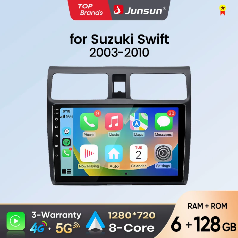 Autoradio Android Auto Junsun per Suzuki Swift 3 2003 2004 2005 2006 2007 2008 2009 2010 Multimedia Wireless Apple CarPlay Sistema Intelligente Schermo Touch IPS Stereo Lettore Video 2 Din Autoradio