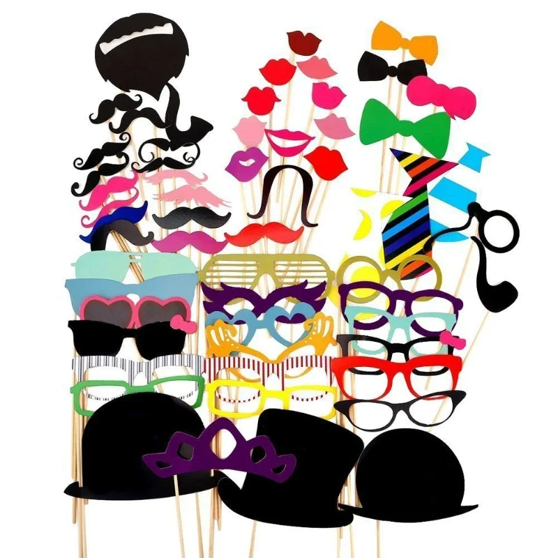 Accessoires Photo créatifs pour lèvres de mariage, 58 pièces, barbes de fête en papier, designs