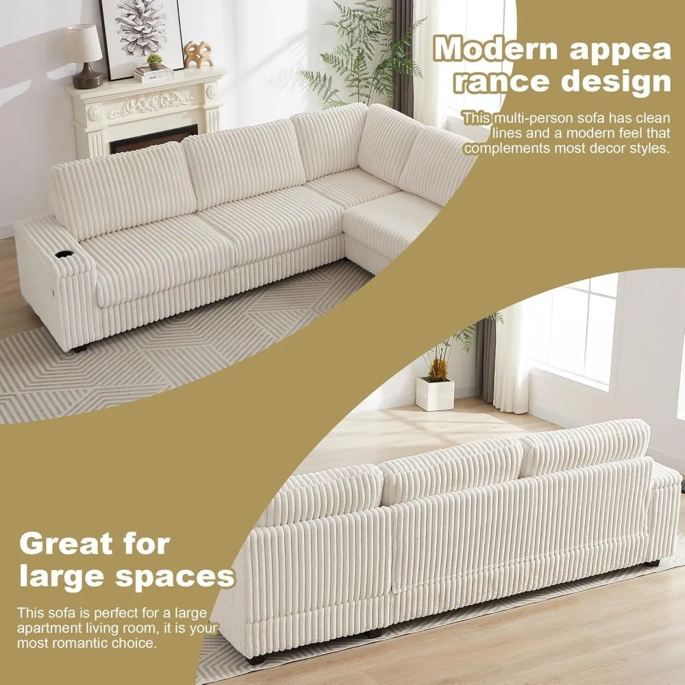 أريكة مقطعية كبيرة الحجم على شكل حرف L لغرفة المعيشة - أريكة معيارية سروال قصير مع مساحات تخزين ومقاعد عميقة #5