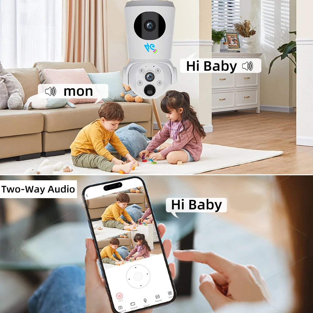 V380 4G SIM Card Camera 4MP PTZ 4K WiFi 360° Baby Monitor AI Cry Detection 4000mAh CCTV