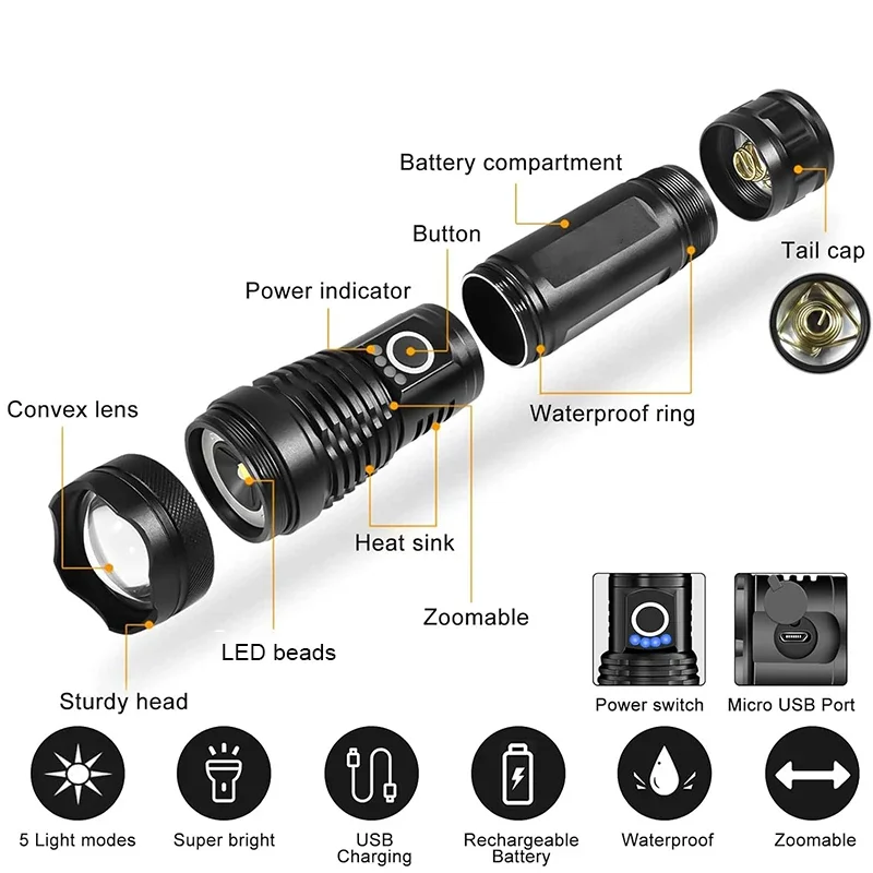 Lampe de Poche LED - GENERIC - Hyper Puissante - Zoomable - Rechargeable - 3 Modes Lampe de Poche LED - GENERIC - Hyper Puissante - Zoomable - Rechargeable - 3 Modes