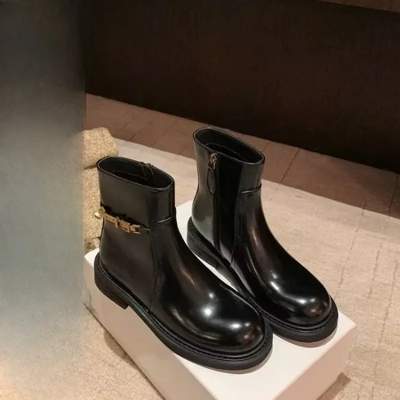 

Women Shoes Exquisite Soft Leather Ankle Boots for Woman Fashion Britain Round Head Platform Boots Designer Shoes Botas Feminina