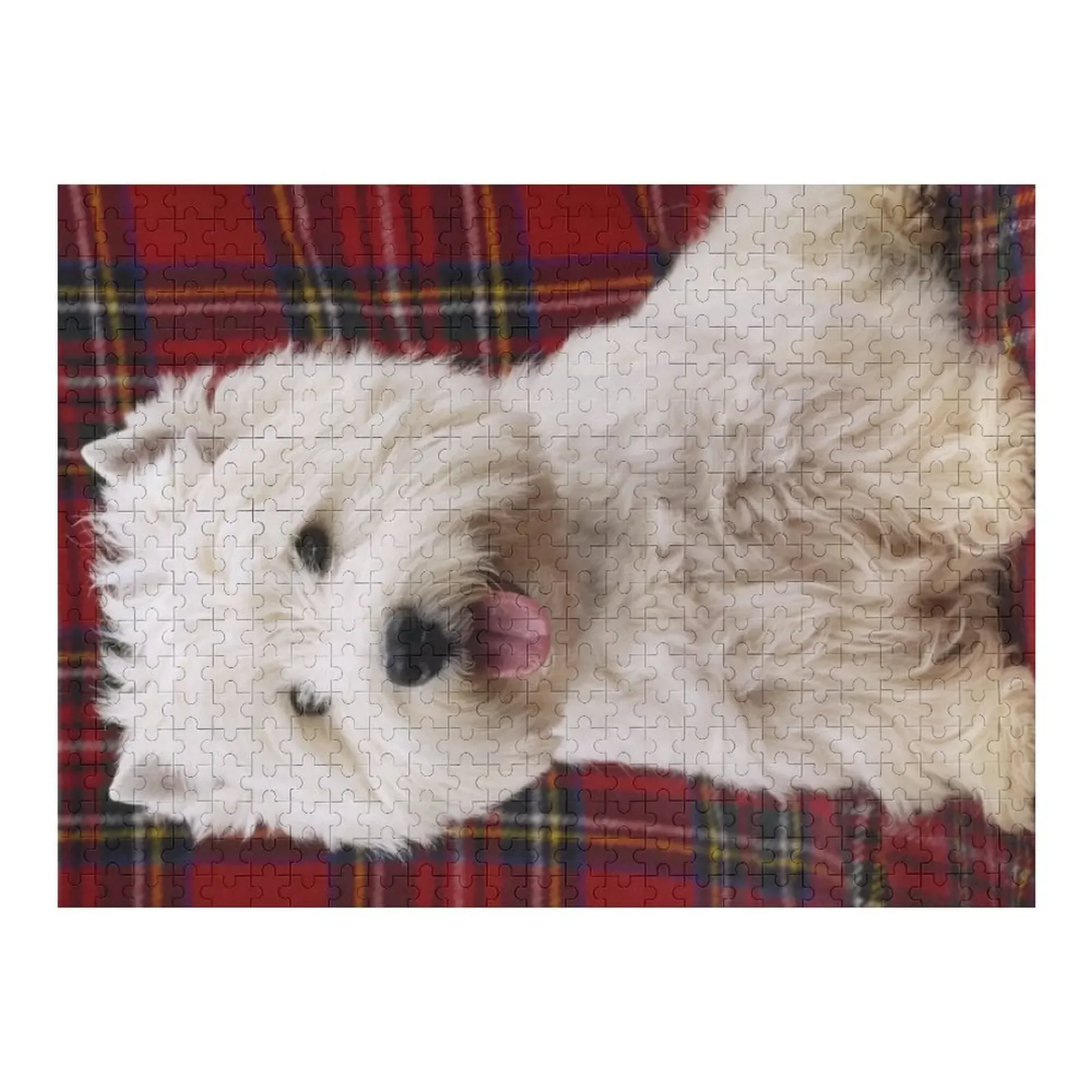 

West Highland White Terrier on a Scotch Plaid Jigsaw Puzzle Custom Gifts Name Wooden Toy Personalized Child Gift Puzzle