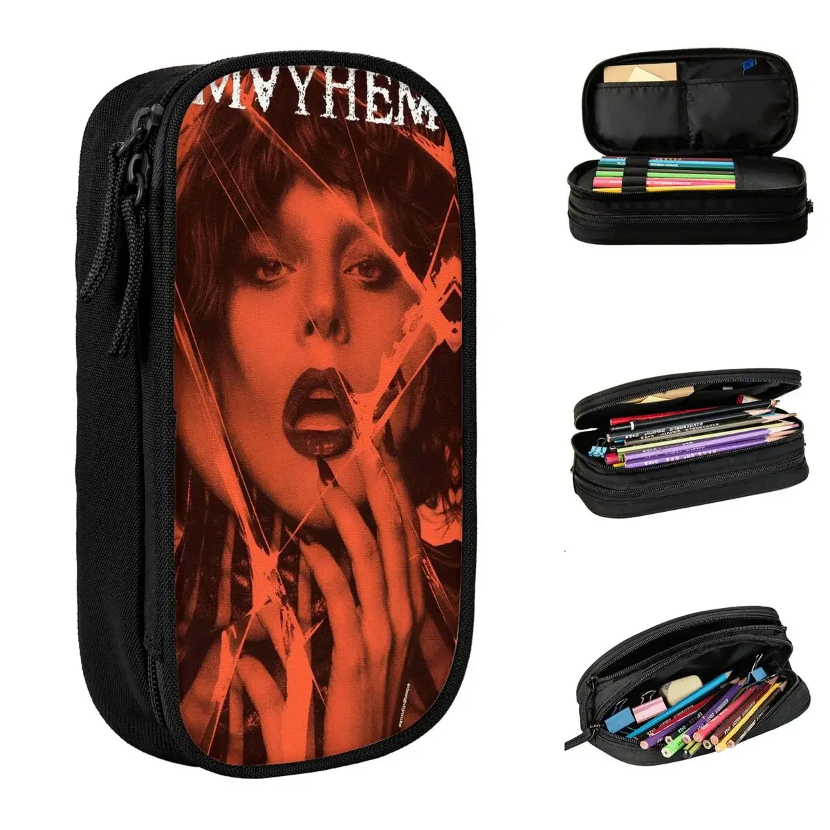 

Large-capacity Pencil Case Lady Gaga Mayhem 2025 Album Office Accessories Double Layer Pencil Box Women Make Up Bag Amazing Gift