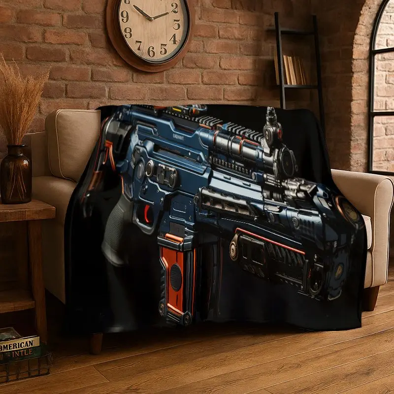 Metal Gun Bullet Military Equipment Pistol Flannel Blanket Soft Throw Blanket for Bedroom Living Room Bed Travel Camping Picnic