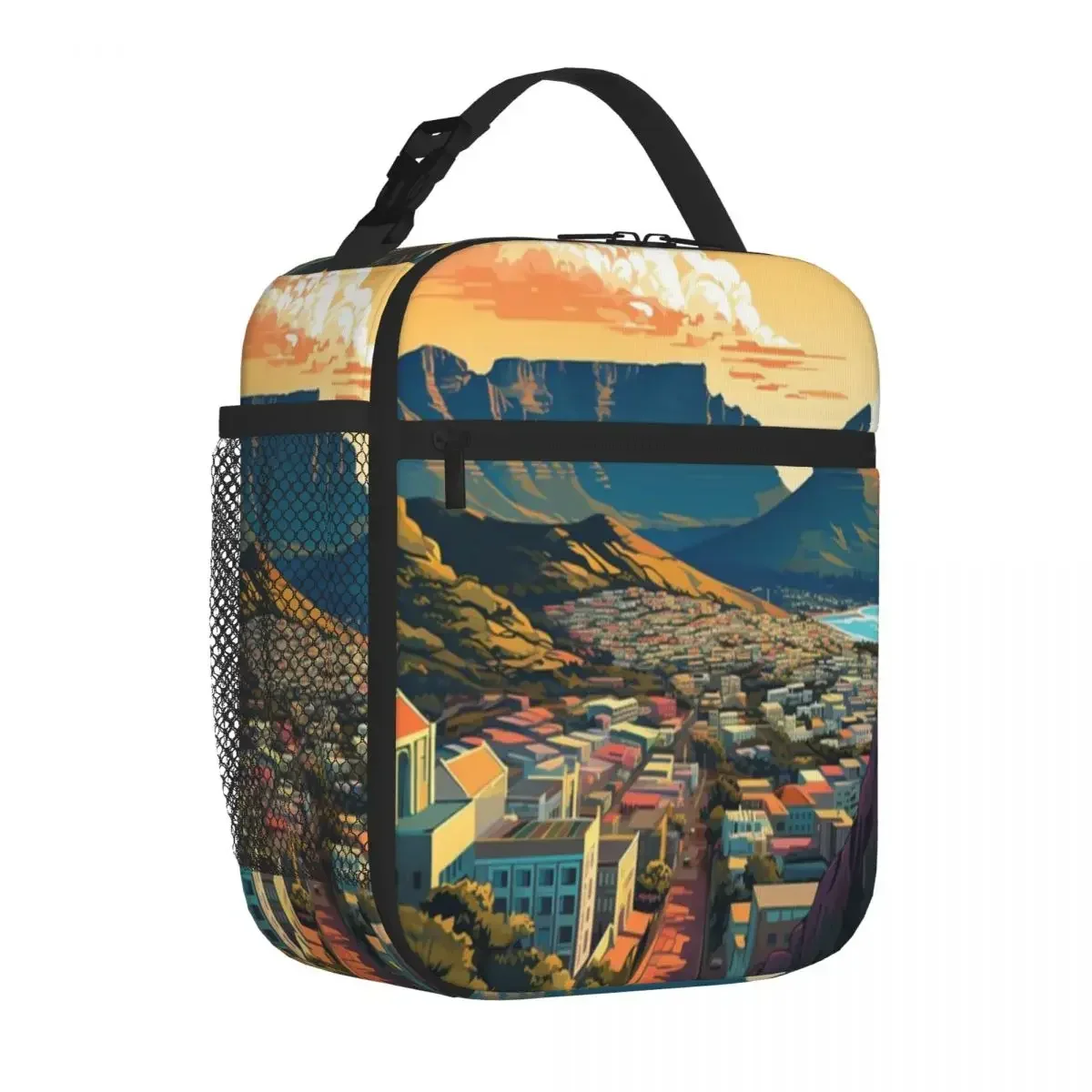 Bestselling A Pop Art Travel Print Of Cape Town - South Africa Patchwork Insulated Food Bag Hiking Snack Lightweight Lunch Bag