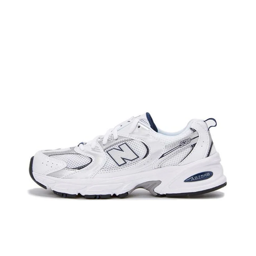 حذاء كاجوال New Balance NB 530 بطبقة واحدة كلاسيكي ممتص للصدمات، مقاوم للاهتراء وجيد التهوية بقصة منخفضة باللون الأبيض