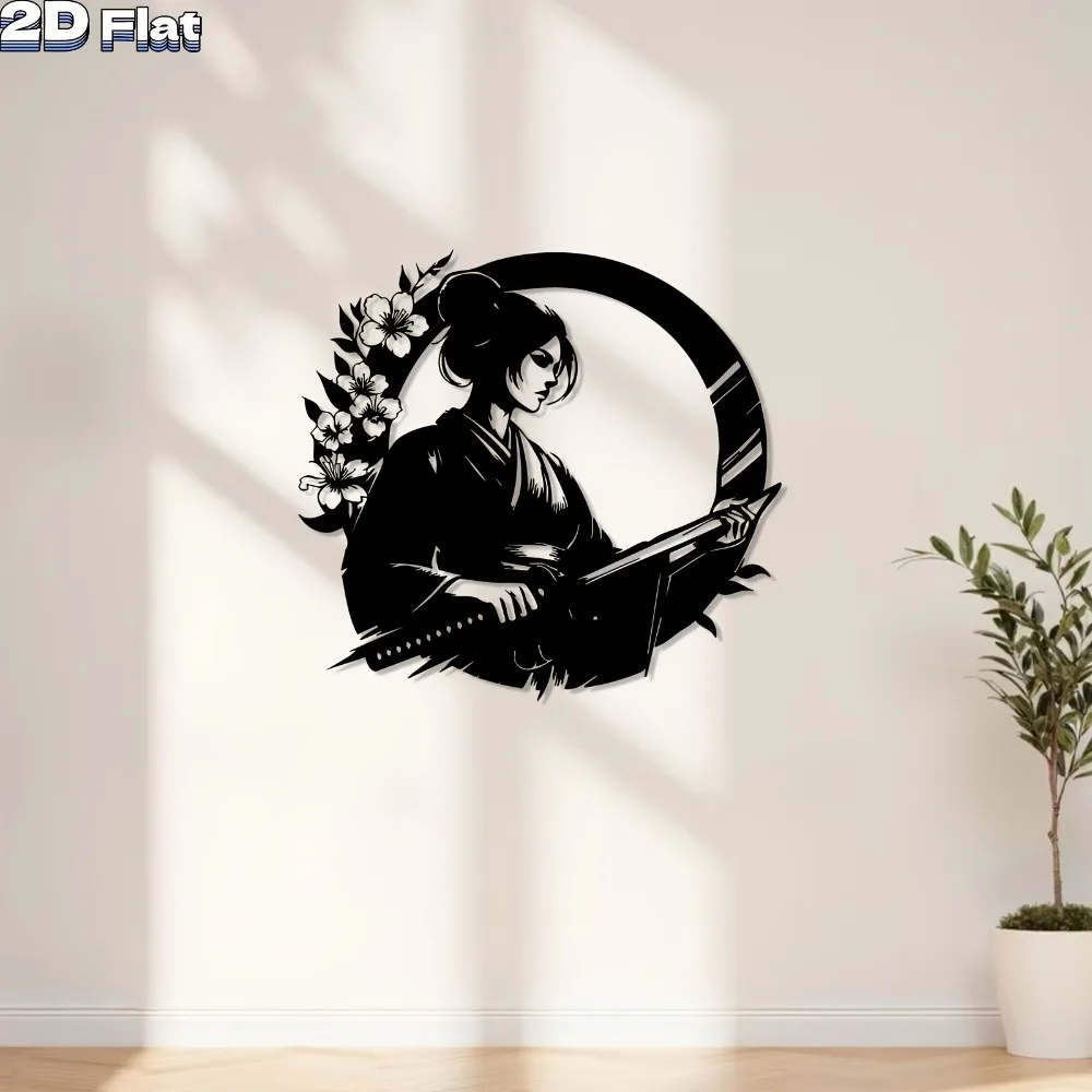 1pc Iron Geisha Wall Art Decor, Metal Sword Sculpture for Home Garden Fence, Rustic Indoor Outdoor Hanging