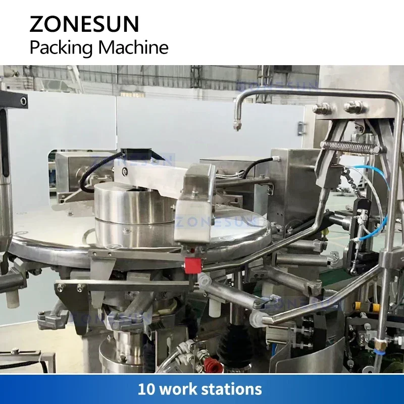 ZONESUN-máquina automática de llenado y sellado de bolsas, paquete de pie prefabricado, equipo de llenado rotativo, ZS-BZJ10P